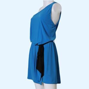 JAY GODFREY Blue One-Shoulder Mini Dress With Black Belt